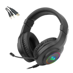 REDRAGON Over-Ear HYLAS Aux (Mic and Headset)|USB (Power Only) RGB Gaming Headset - Black